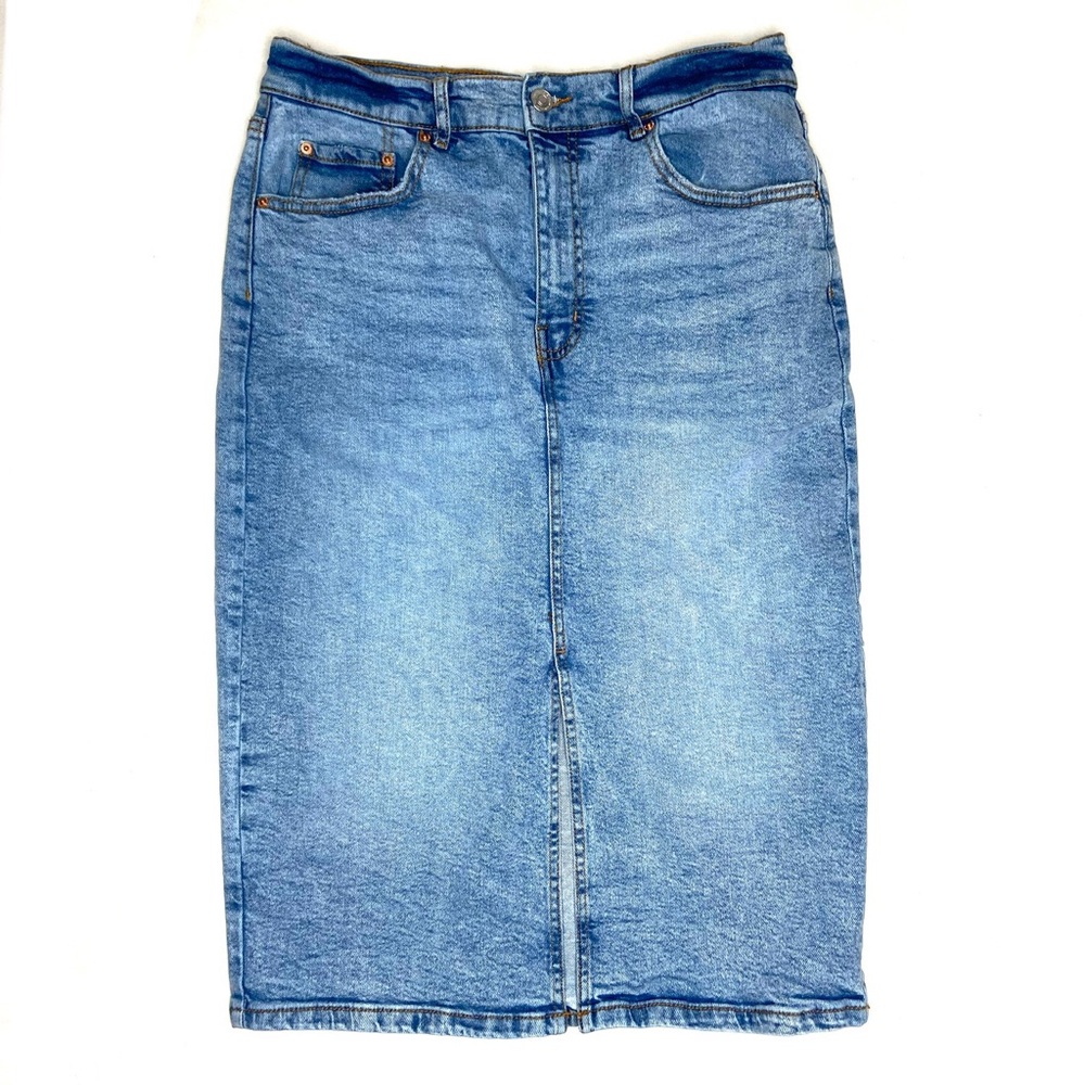 Ardene Denim Midi Skirt With Front Slit Size 7 / 28
